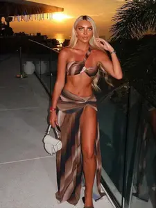 Three-piece Set Women's Ombre Print Bikini Set, Casual Fashion Swimsuit Set for Beach Holiday Vacation, Ladies Swimwear for All Seasons, Summer Swimsuit Set, Swimsuit Style Bikini