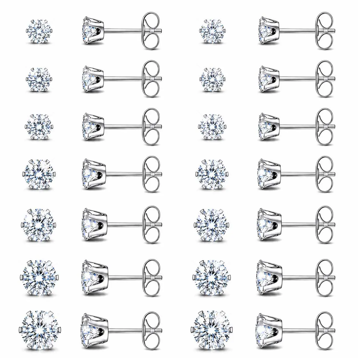 Trendy 7 Pairs Synthetic Moissanite Stud Earrings Set for Women Men,Hypoallergenic Stainless Steel Earrings,Sparkling Moissanite CZ Studs,Cartilage Earrings for Sensitive Ears,Flat Back Earrings,Screw Back Earrings,Small Stud Earrings,Minimalist Jewelry