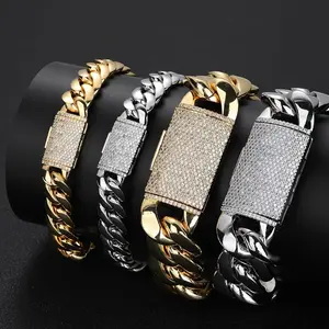 12mm Wide Zirconium Necklace Bracelet Set for Men