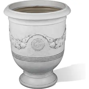 Large Plastic Urn Planter - 16" Dia x 19" H Lightweight Classic Planter Pot with Cement Texture & Drainage Hole, Weather Resistant for Outdoor , Patio, Garden Decor (White)