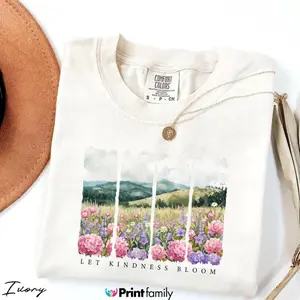 Let Kindness Bloom Shirt - Comfort Colors Vintage Floral Meadow Art Tee, Soft Washed Aesthetic Nature Shirt, Cottagecore Spring Garden Gift