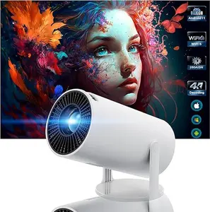 Mini Projector (WIFI 6/Bluetooth), Upgraded HY300PRO: 4K/1080P, portable, built-in apps/Android 11, auto keystone, video projection for laptops/PC/smartphones. Audio Cable Chargeable