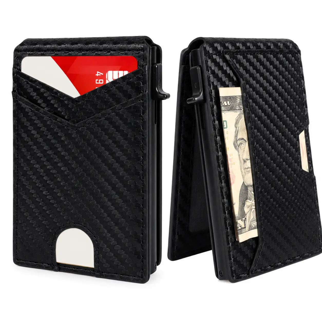 Men's Slim Bifold Wallet, PU Leather Pop-Up Card Holder with RFID Blocking, Bill Compartment and ID Window, Rfid Theft Protection, Everyday Use, Slim Fit, Card Storage