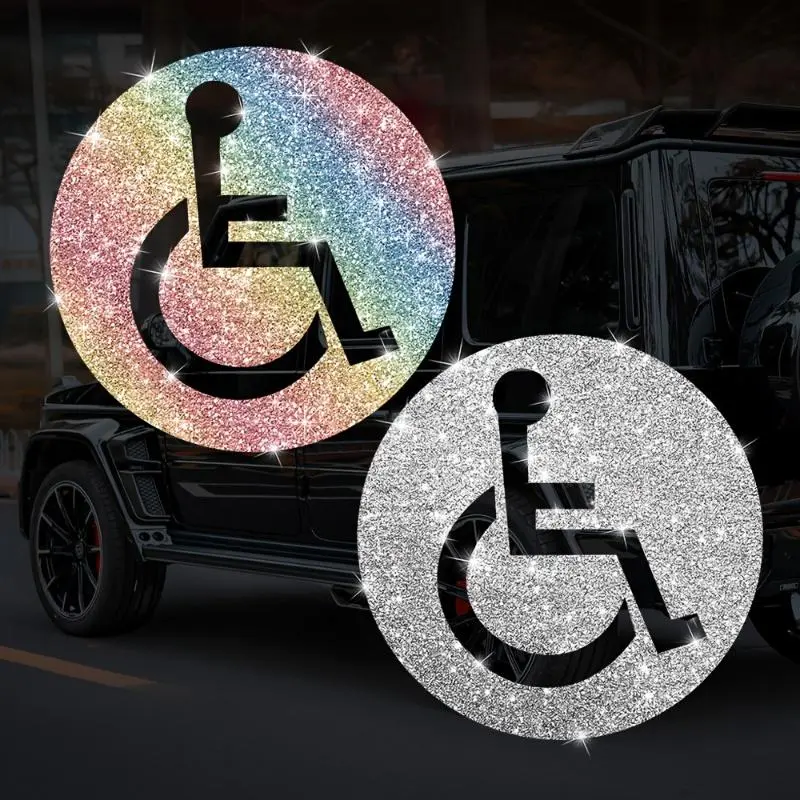 Shiny Wheelchair Disabled Round Car Sticker, Waterproof Durable Body Scratch Masking Decal for Car Truck Motorbike Electric Car Bicycle Laptop Luggage Decoration, Vinyl Waterproof Decals