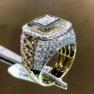 1pc Exquisite Classic Square Cut CZ Pave Iced Out Men's Fashion Ring - Durable Wedding Band for Boyfriend, Father - Perfect Christmas Gift Idea with Luxurious Feel