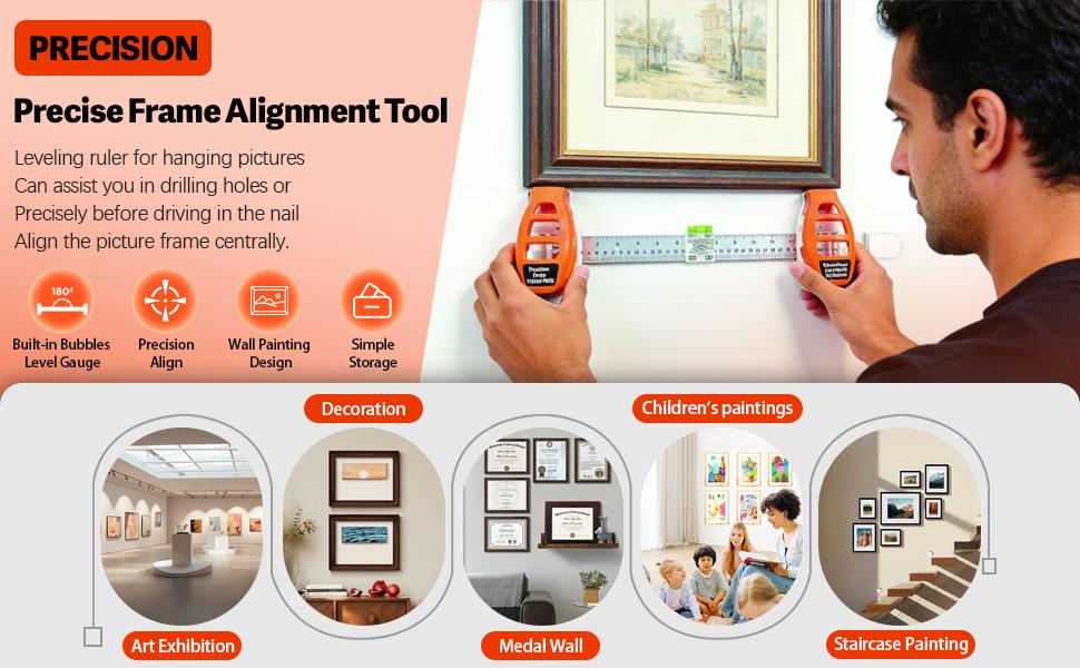 Level Ruler Picture Hanging Tool with Level – Precision Wall Mount Guide for Frames & Artwork, Easy Alignment Hanging Tool with Built-In Level for Home Decor Installation