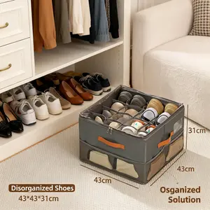 Shoe Organizer for Closet Grey Fabric Box with Clear Cover 4343-16 Grids Fits 8 Pairs Foldable Storage Bins for Boots Heels Sneakers 43cm x 43cm x 31cm Wall-Mounted Multilayer Hat Shower Shelf Set Stackable Magnetic outdoorfun