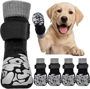 Kuoser Non-Slip Dog Socks, 4 Pcs Socks to Prevent Licking Paws, Paw Protectors for Hot Pavement, Hardwood Floors, Traction Control for Small, Medium, Large Dogs