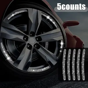 Rhinestone Decorative Car Tire Rim Sticker, Auto Decorative Sticker, Automotive Decal, Safety Warning Stripe Wheel HUB Car Accessories Suitable for Car Decoration, Reflective Sticker