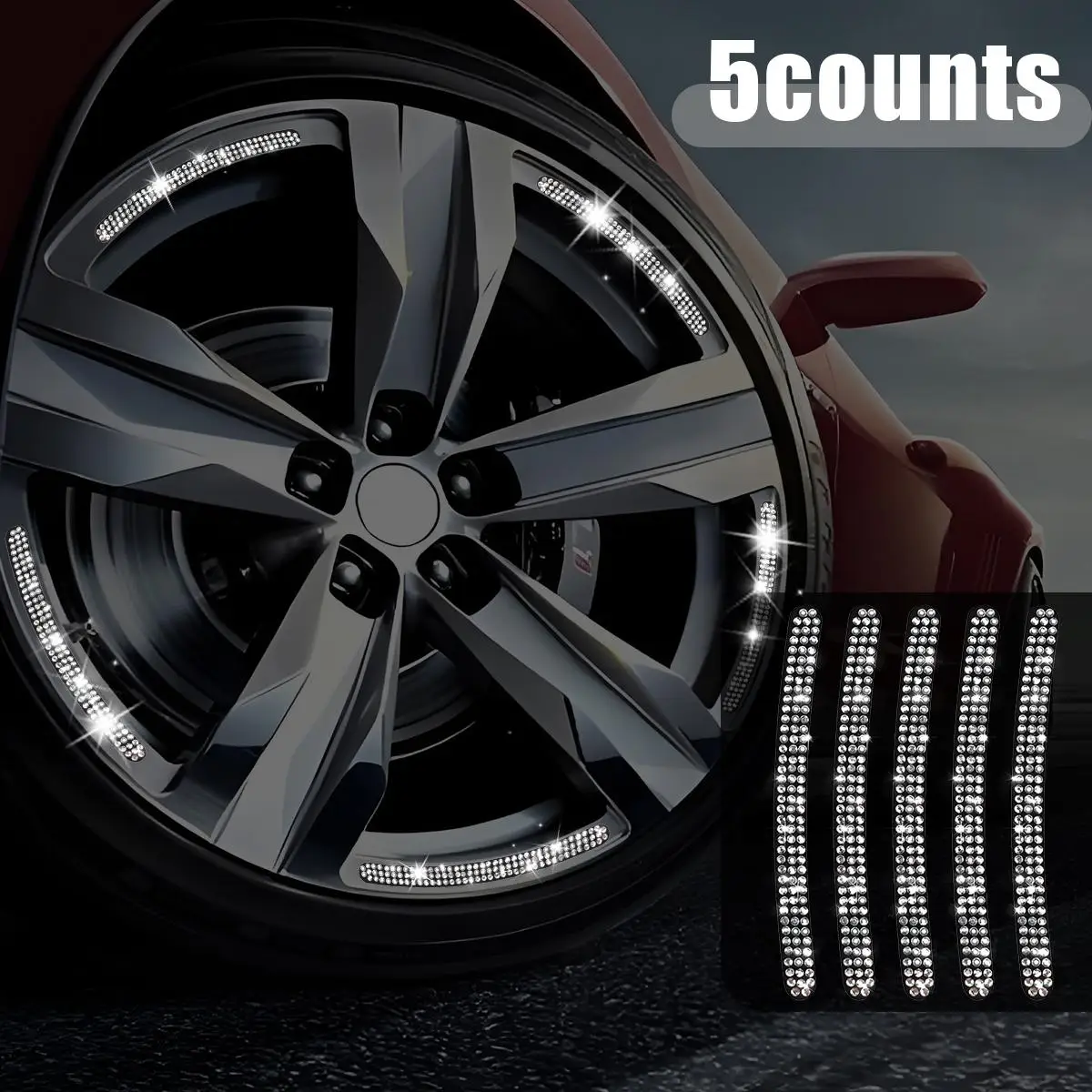 Rhinestone Decorative Car Tire Rim Sticker, Auto Decorative Sticker, Safety Warning Stripe Wheel HUB Car Accessories Suitable for Car Decoration