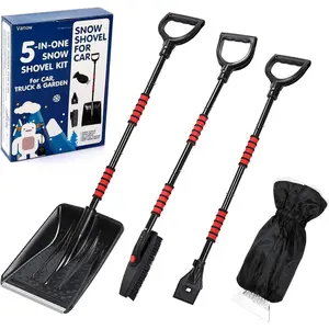 Snow Shovel Kit Removal Tools - 5 in 1 Foldable Car Snow Shovel + Snow Brush + Ice Scraper + Glove + Mini Ice Scraper, Portable Emergency Snow Remover Shovel Set for Car Truck Camping Outdoor