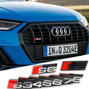 Car Front Grille 3D Stereo Car Emblem Abs Material Head Badge Decorative Sticker, Exterior Modification Accessories for Audi S3 S4 S5 S6 S7 S8