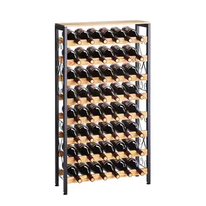 48 Bottle Wine Rack, 8-Tier Freestanding Wine Bottle Holder, Wood-Top Floor Display Storage Shelves For Kitchen Pantry, Cellar, Bar, Dining Room, Living Room, Black Finish, Ideal For Kitchen Island, Bar Counter Display
