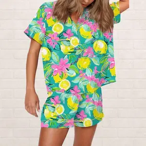 Lemon Silky Satin Pajama Set For Women, Silky Satin Pajama Set 🌙 Lightweight, Breathable & Cute Night Outfit