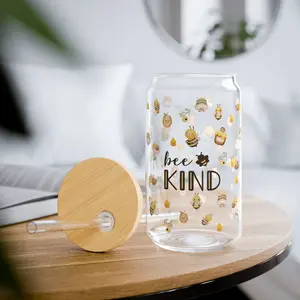Bee Kind Sipper Glass, 16oz - Sweet Summer Drinkware, Eco-Friendly Gift, Cute Home Decor, Perfect for Parties & Gatherings