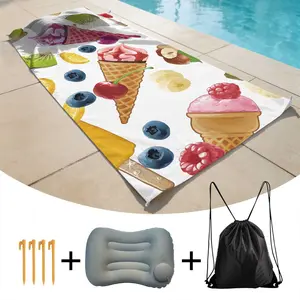 Beach Towel Pillow Set, Inflatable Pillow & Beach Pins, Drawstring Bag Included, Perfect for Summer Vacations, Comfortable & Durable