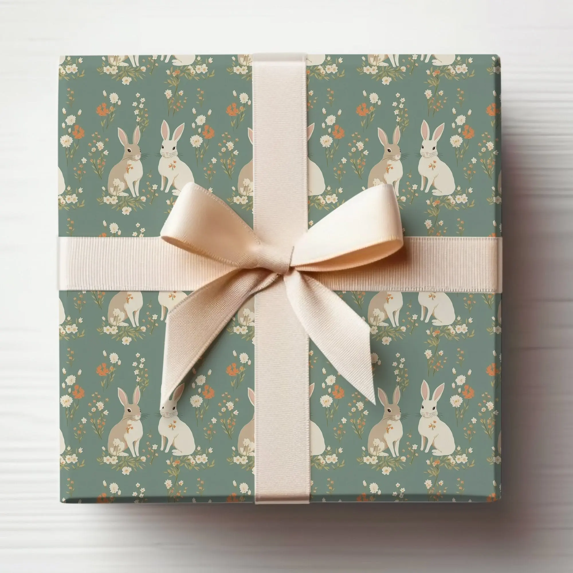 Green Easter Bunnies Wrapping Paper Roll, Green Bunnies Gift Wrap Roll Spring Rabbits Wrapping Paper, Spring Bunny Sage Green Gift Wrap