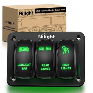 Nilight 3-Gang 5-Pin On/Off Rocker Switch Panel - Plastic, LED Backlight, Panel Mount, Includes Screws, On/Off Control, for Off-Road Vehicle Lighting, Green