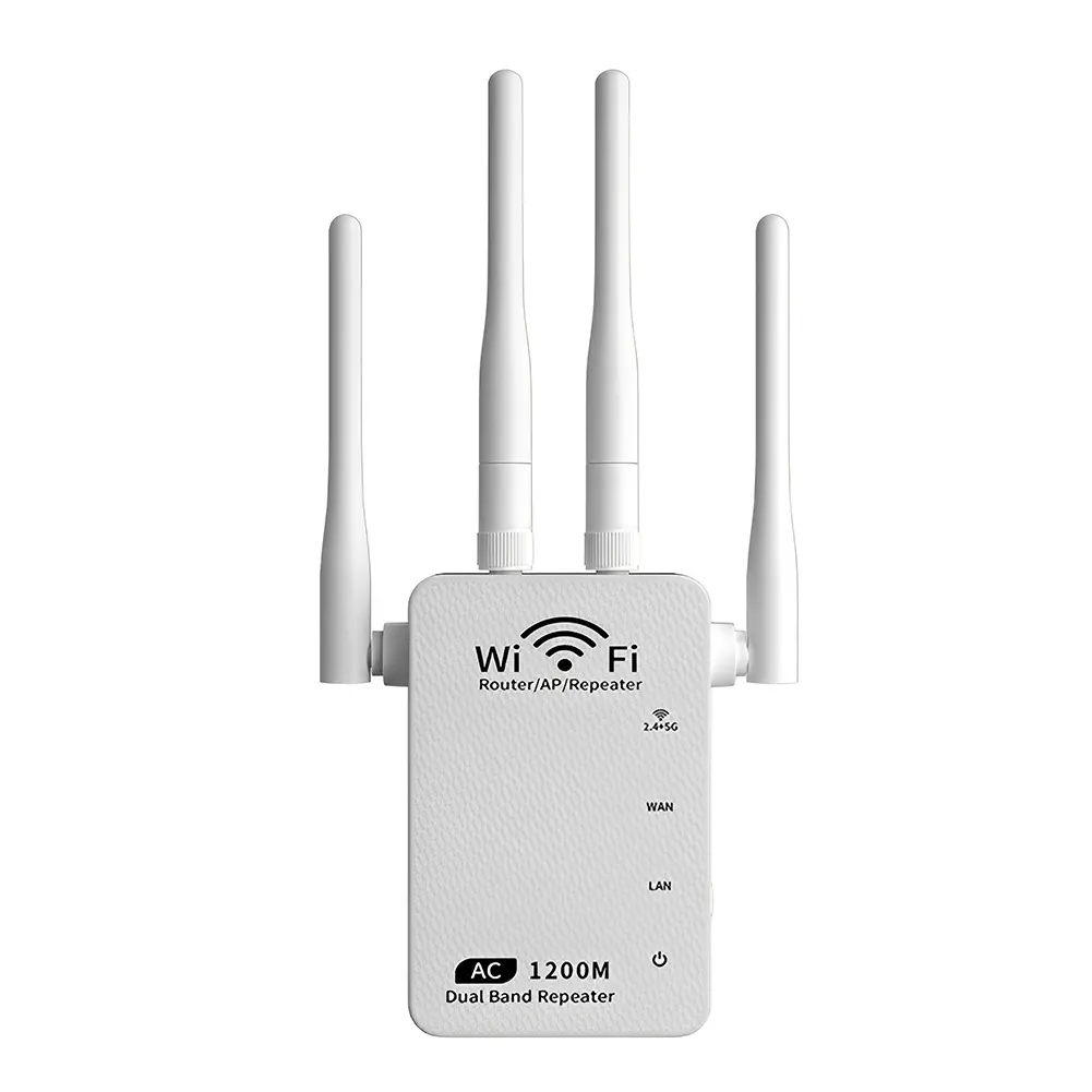 1200Mbps WiFi Extender Booster, Dual Band 2.4GHz/5GHz WiFi Repeater with 4 High-Gain Antennas, Wireless Signal Range Extender for Home, Office & Living Room, US Plug