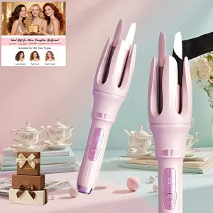 Automatic Hair Curler, Automatic Curling Iron, 4Temperature Settings, Dual Voltage RotatingCurling Iron, 11/ 4inch Fast Heating and AutoShut-Off Function, Suitable for ProfessionalHairstyling Pink Gift curling irons automatic curlingiron