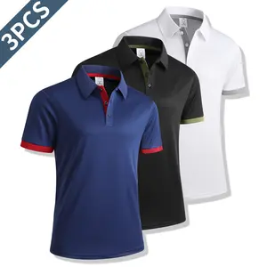 Men's 3-piece set - casual fashion polo shirt with breathable comfortable fabric, long-sleeve collared shirt for autumn and winter outdoor leisure activities, suitable for summer, tennis, and golf training