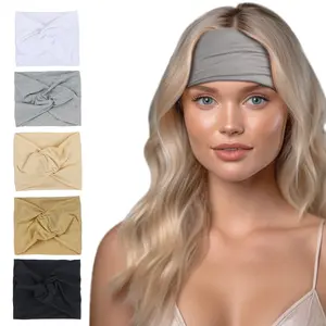 Doores Classic Headbands for Women 5Pcs, Cotton Like Wide Headbands for Women's Hair with Knot, Non Slip Twisted Cross Elastic Absorbent Workout Headband Sport Yoga Running Hair Headbands