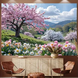 1pc Vibrant Spring Garden Backdrop - Durable Polyester 2D Scenery with Blooming Tulips & Lush Greenery, Perfect for Birthday, Spring & Summer Parties, Indoor/Outdoor Decor, Garden Decorations