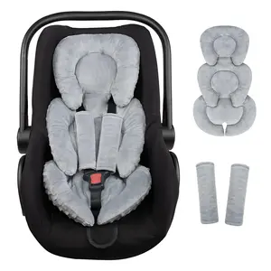 Infant Car Seat Insert Head and Body Support GFU Reversible Newborn Insert for Carseat with Strap Pads Soft Stroller Cushion Pillow Fits Stroller Swing Grey