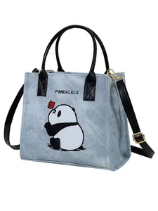 High-Value Large Capacity Panda Tote Bag, Fits Textbooks Laptops Snacks, Adorable Embroidered Design, Perfect for Commuting School