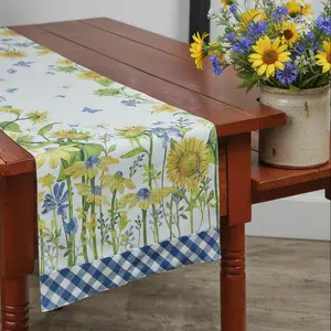 Gingham Blue & Sunshine Table Runner 54"