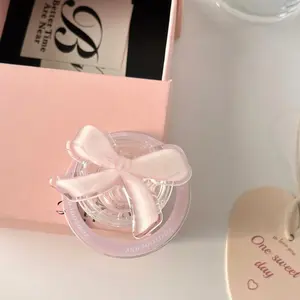 Korean Cute Pink Ribbon Bow for Magsafe Magnetic Holder Grip Tok Griptok Phone Stand Bracket Support for IPhone 17 16 Smart Tok