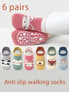 6 Pairs Children Socks Baby Walking Socks Girls Indoor Floor Anti-Slip Socks Cute Cartoon Pattern Paw Socks Newborn Baby Socks Boys Girls Short Socks