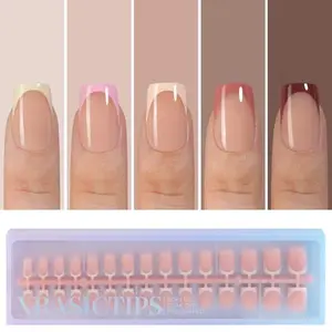 Misssix XBASICTIPS French Tip Press On Nails, 150Pcs French Gel Nail Tips Short Square, Soft Gel Pre-shaped No Need to File 3 in 1 Tips, Fake Nails for Nail Art DIY Extension Designs 15 Sizes