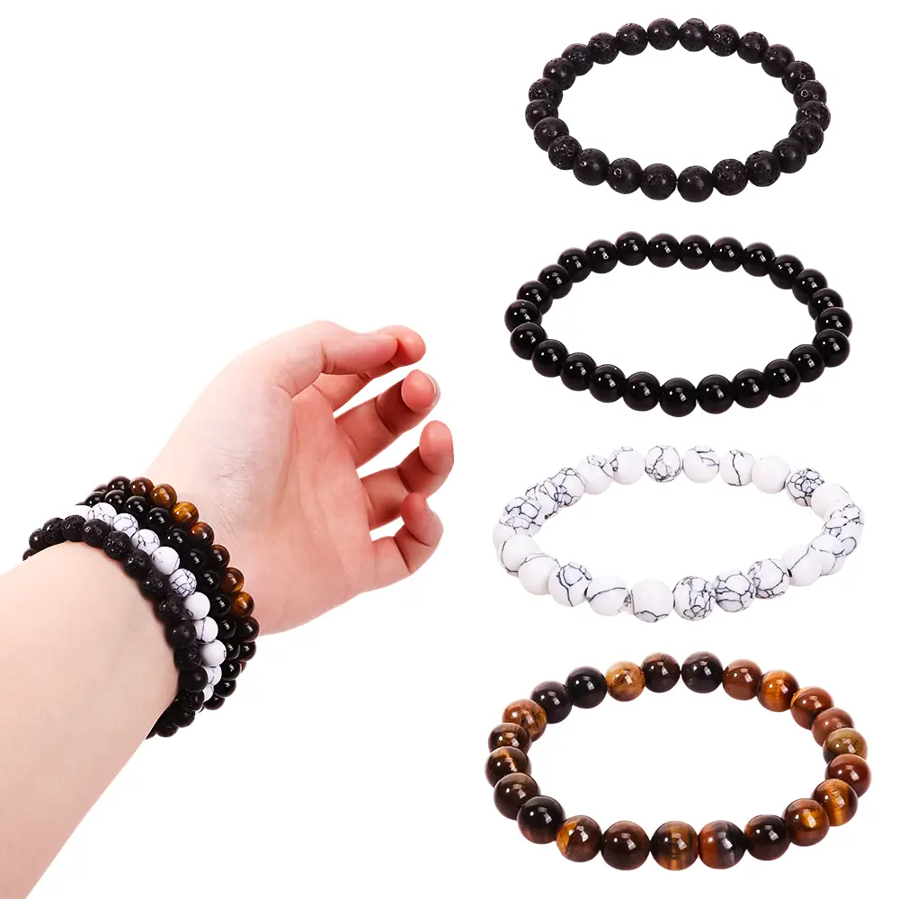 4PCS Natural 8mm Gorgeous Semi-Precious Gemstones Healing Crystal Stretch Beaded Bracelet Unisex