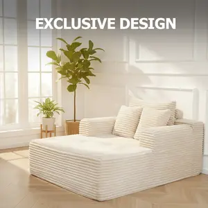 Modern compression, corduroy soft cushions, cloud sofa single bed, boneless single sofa, throw pillows, single movie sofa, deep seating, floor chair, suitable for living room/apartment/office and no assembly required
