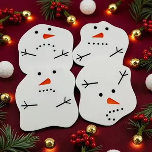 Melted Snowman Coaster Set – 4 Pack | Holiday Drink Coasters | Christmas Home Décor