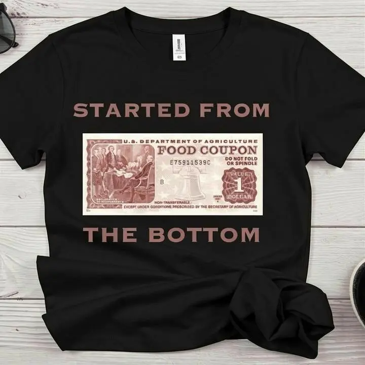 Menswear 'Started from the Bottom' Slogan Tops, Chic Unisex Cotton Round Neck Tee for Casual All Seasons Style