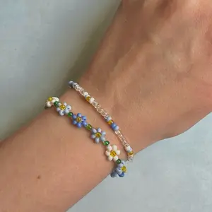 Stackable Custom Bracelets - 2 Stackable Bracelets with Flower Chain and Matching Bead Design as Shown Trendy Fashionable Accessories