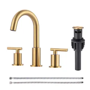 WOWOW 8 in. Widespread Double Handle Bathroom Faucet 3-Holes Modern Bathroom Sink Faucet in Brushed Gold