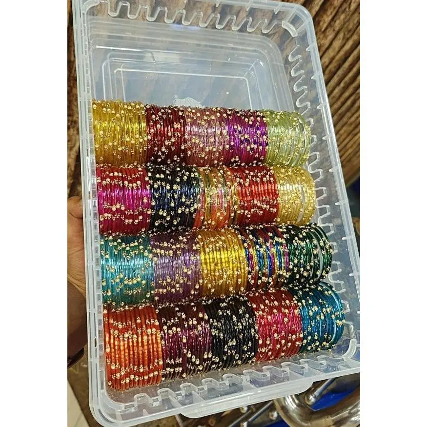 MOTI PEARL GLASS BANGLES BOX - 20 Dozen 20 Colors Combo with 4 Roll Storage Box - Elegant Look - All Sizes Available - Best Quality