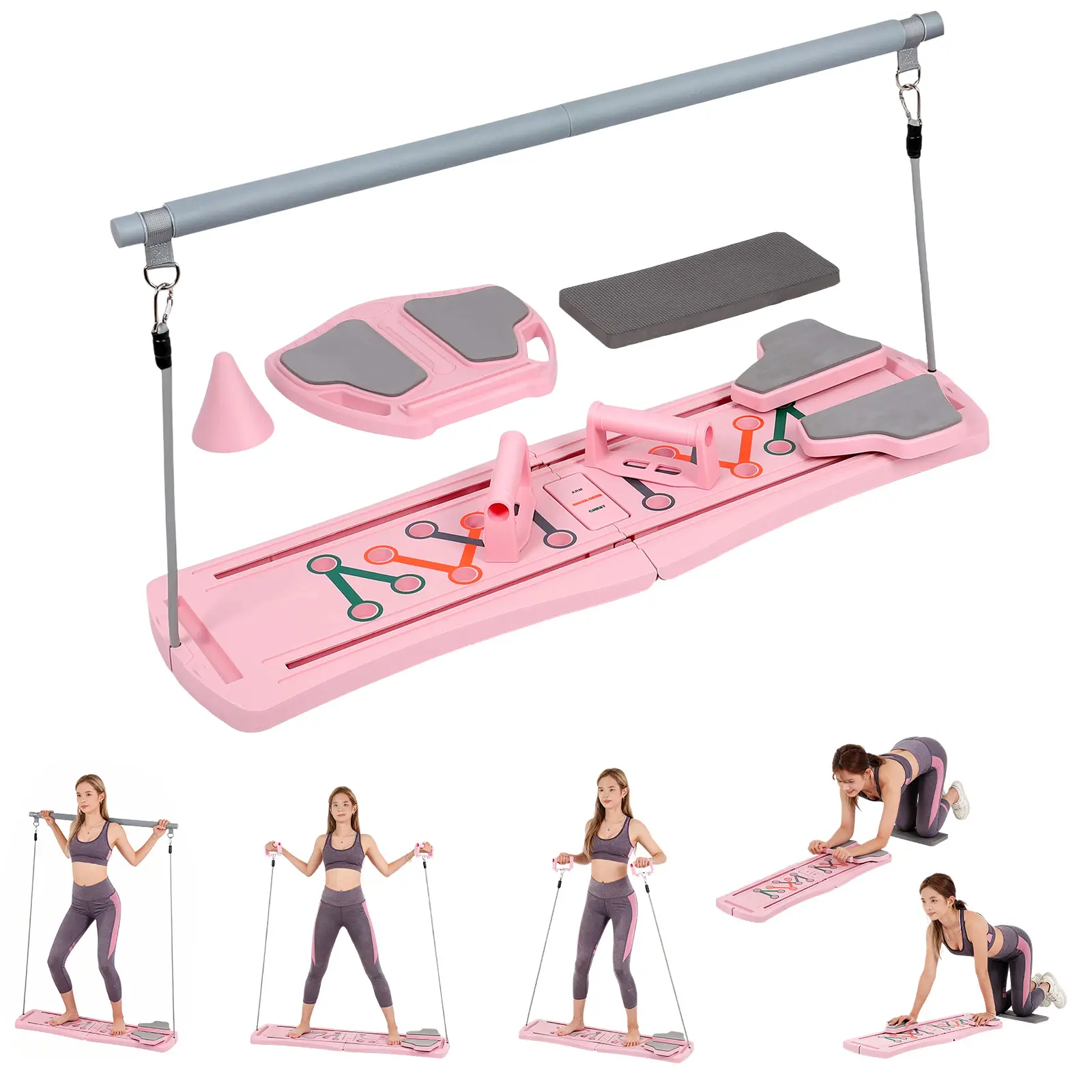 ASAPE Foldable Compact Pilates Reformer Board Set - Anti-Slip Multi-Purpose Sports Equipment with Phone Holder, Balance Board, Ab Wheel for Adults' Home, Office Use, Home Gym, Knee Pad, Pilates/Ab Work, Multi-Exercise