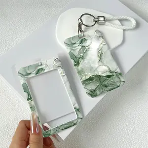 Green Ink Gold Art Pattern Durable Plastic ID Badge Holder with Lanyard Slide Design for Cards Transparent Window Compatible with Credit, Metro, Bus Cards-Nurse, Doctor, Student Accessory