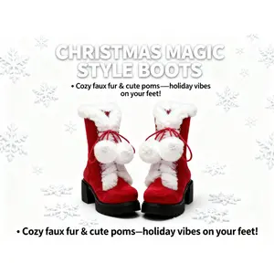 Christmas Style Winter Boots         Red fur high-heeled boots for women |         Christmas holiday gift essentials