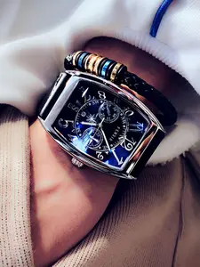 Men's Business Fashion Barrel Dial Analog Quartz Watch, with Box, Trendy Watch with Calendar Function for Party, Daily Decor, Trendy Exquisite Watch for Birthday Gift