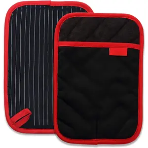 Hot Pads for Kitchen, Potholders for Kitchen Heat Resistant, Heavy Duty Pot Holders with Pockets Non Slip, Pure  and Terrycloth Lining Pot Holders Set of 2, Black