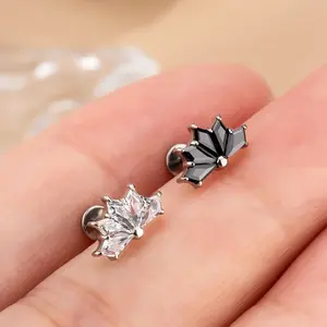 16G Titanium Internally Threaded Five Gems Flat Back Cartilage Stud Earring