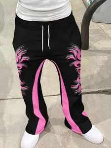 Men's Loose Fit Flare Leg Pants, Casual Streetwear Joggers, Vintage Hip Hop Long Trousers, 3D Print Design, Sporty Fashion, Sweat Pant Print