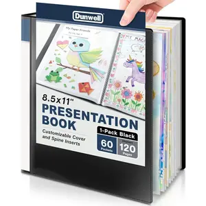 Presentation Binder 60-Pocket, Displays 120 Pages, 8.5x11 Portfolio Binder with Plastic Sleeves, Storage and Organizer for Documents, Photos, Kids Artwork, Projects, Recipes (Black)