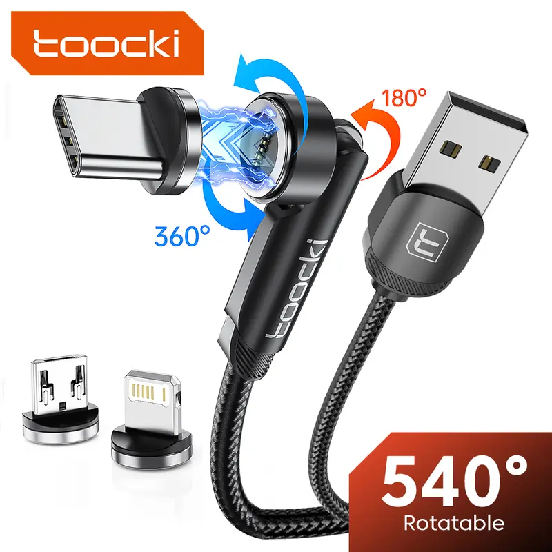 Toocki 100W USB-C 3-in-1 Charger Cables - 360°/180° Rotation, Quick Plug-in Connection, Portable Cables, Rechargeable Type C Charging Solution for Mobile, Samsung Galaxy, MacBook, iPad Series