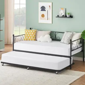 【Christmas Gift】Metal Sofa Bed with Heavy Castor Metal Slats,Platform Sofa Bed with Headboard and Footboard,Suitable for Bedroom, Living Room,Noise Free,Black